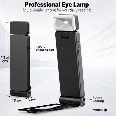 Lámpara de lectura con pinza,Lámpara de lectura recargable USB C,Batería de 500 mAh,Mini lámpara LED para lectura nocturna,Negra,35 x 13 x 116 mm (1/4)