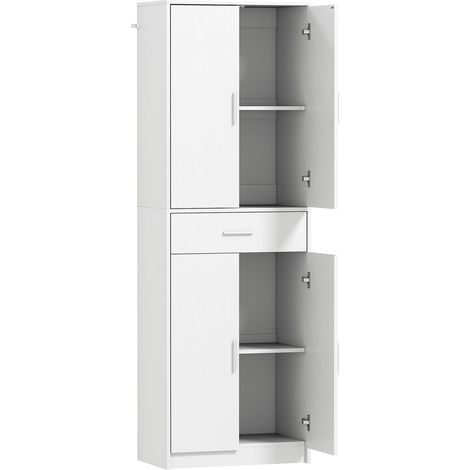 Mueble de cocina, estantes regulables en 3 niveles, aglomerado, MDF, mucho espacio de almacenamiento, blanco