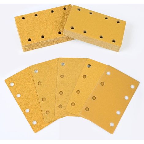 Papier Abrasif - 8 Trous - Granulométries P40 P60 P80 P120 P240 - Compatible Machines À Bande Rectangulaires - Pour Bois Métal Peinture Plastique - 50 Feuilles 80 x 133 mm