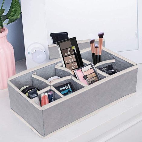 Organisateur de maquillage pour tiroir, 8 compartiments, boîte de rangement pliable pour cosmétiques, pinceaux et accessoires, 28 x 16 x 10,5 cm, gris (1/2)