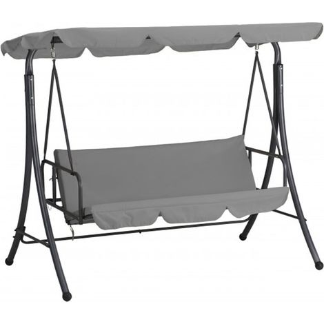TRADE SHOP - Dondolo Letto Da Giardino 3 Posti Con Tettuccio Parasole Orientabile Struttura In Acciaio - Grigio (1/5)
