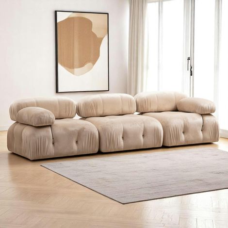 Canapé modulable 3 places - velours beige RONDA (1/5)