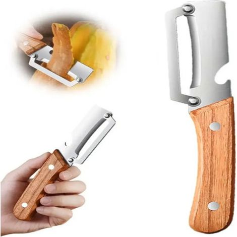 Couteau multifonction Irovami Kitchen avec manche en bois, ouvre-bouteille et éplucheur 2 en 1 pour fruits et légumes. (1/5)