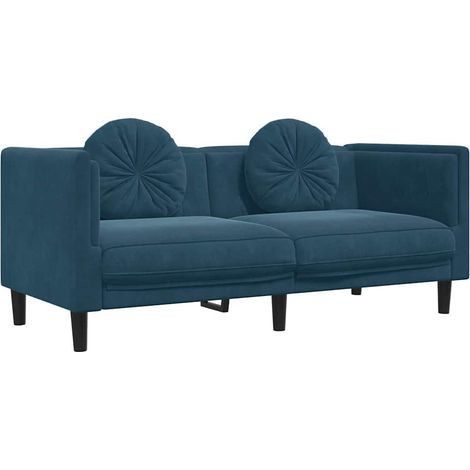 Canapé  Sofa avec coussins 2 places bleu velours (1/5)