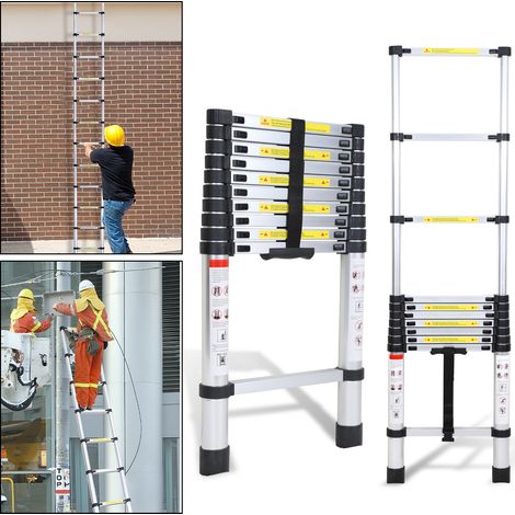 TolleTour Escalera telescópica Pro 3,2 m, aluminio, 150 kg, patas antideslizantes