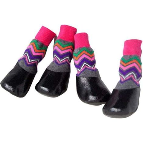 2 paires de chaussures pour chien, protège-pattes, bottes antidérapantes et imperméables, chaussettes de sport d'extérieur, adhérence optimale, adaptées aux chiots, rose, taille (1/4)
