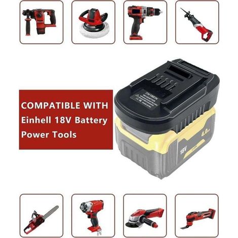 DM18EIN Akkuadapter für Dewalt und Milwaukee – Konverter für Einhell-Elektrowerkzeuge – Kompatibel mit Dewalt 20V und Milwaukee 18V (1/5)