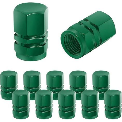 Bouchon Valve Pneu Voiture, 12 Pièces de Cache-poussière de Roue de Voiture en Aluminium, Imperméable et Anti-Résistant, Valve de Pneu Universelle pour Voitures, Camions, Motos (Vert) (1/5)