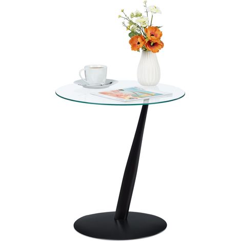 Relaxdays Beistelltisch, runder Couchtisch, H x D: 49 x 45 cm, Glas & Stahl, für Wohnzimmer, moderner Sofatisch, schwarz