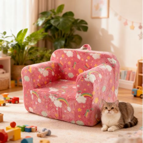 canapé enfant 64x49x49 cm rose – avec accoudoirs, sans matelas (1/5)