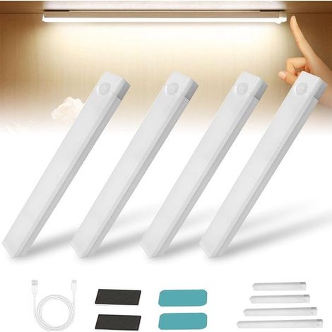 4 luci LED con sensore di movimento (senza trapano) Lampada da interni intelligente magnetica e ricaricabile, bianca, 20 cm/7,8 pollici (1/5)