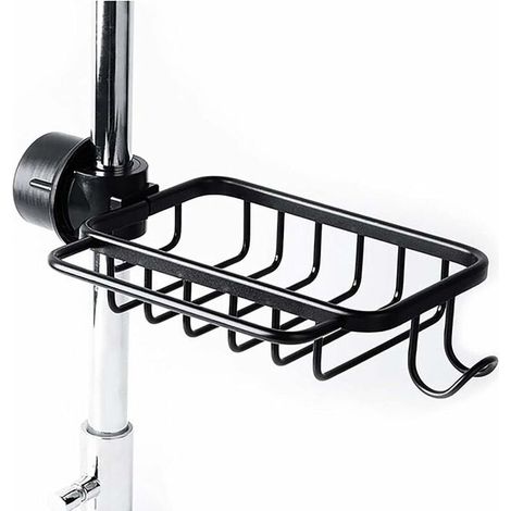 Faucet Sponge Holder with Hook, Upgraded Black Aluminum Basket, Kitchen Sink Storage Rack, Shower Caddy or Shampoo Holder (1/5)