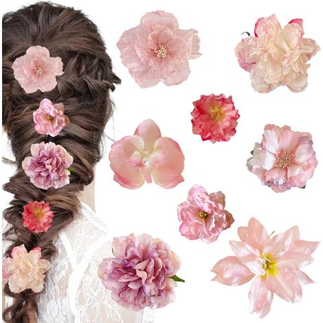 8PCS Fleur Cheveux Hawaii, Pince Cheveux Fleur Tissu, Barrette Artificielle Bohême Barrette, Barettes Cheveuxs Fleurs Hawaïenne pour Coiffure de Carnaval Danseuse Piscine Plage Fête Mariage (1/5)
