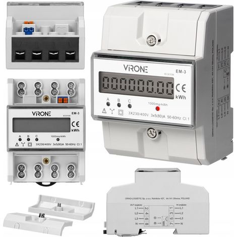 Orno Indicatore di consumo elettrico trifase, 80A, 3 moduli, DIN TH-35mm (1/5)
