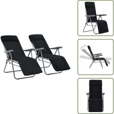 The Living Store Sedie da Giardino Pieghevoli con Cuscino 2 pz Nere - Sedie pieghevoli