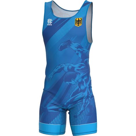 Body da wrestling da uomo con simbolo della Germania, taglia 2XL, blu.