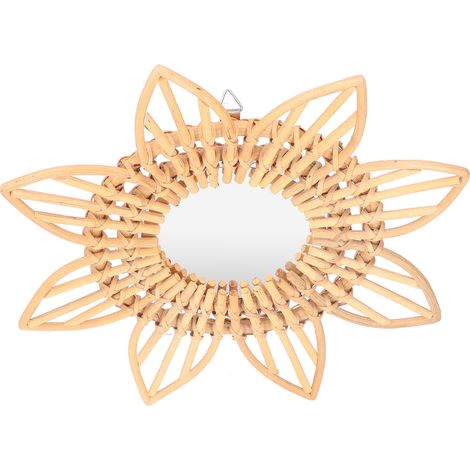 Miroir de maquillage décoratif innovant en rotin, style rétro, à suspendre au mur pour salle de bain, motif floral. (1/5)