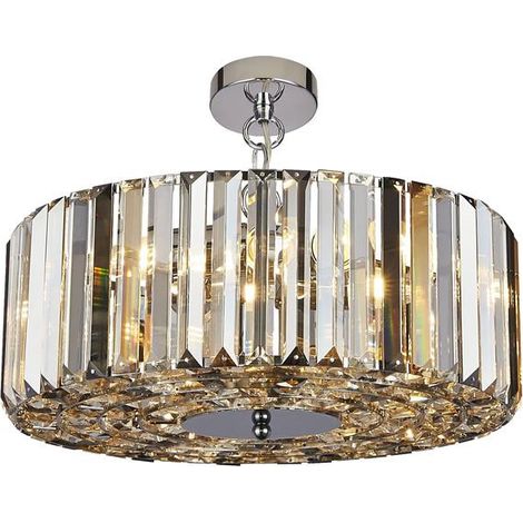 Lampadario Contemporaneo Chapeau Acciaio Cromo Vetro Ambra 5 Luci E27 (1/2)
