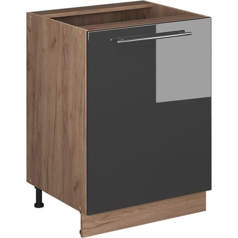Mobiletto base cucina Fame-Line, Antracite lucido/Rovere dorato, 60 cm 1 anta senza piano di lavoro, Vicco (1/5)