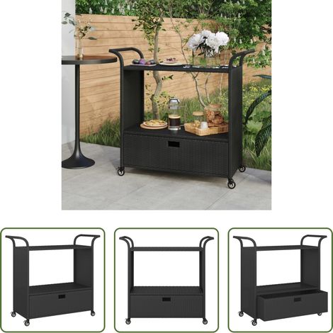 Gartenbarwagen - Barwagen mit Schublade Schwarz 100x45x97 cm Poly Rattan (1/5)