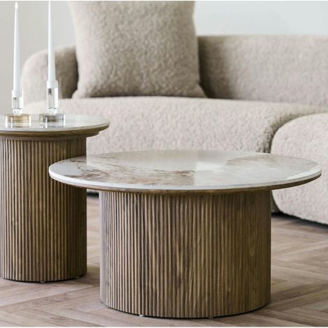 Table basse ronde en céramique effet marbre Ø80 cm PRATO (1/5)