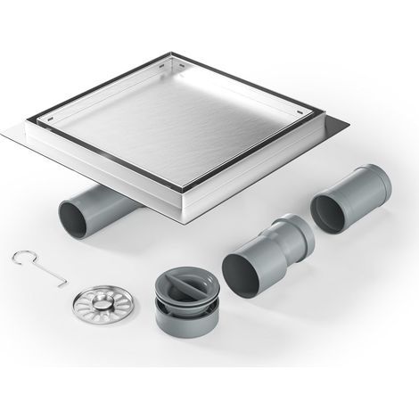 1 - Caniveau de douche - Siphon - Acier inoxydable SUS304 avec grille 2 en 1 et anti-odeurs pour salle de bain cuisine balcon garage Argent 20x20cm (1/5)