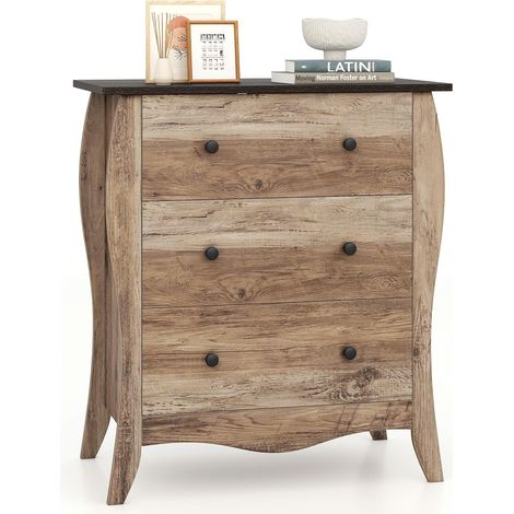 Costway – Commode enfant 3 tiroirs pliables en tissu – Design incurvé – Plateau en bois – Meuble de rangement rustique marron – Dimensions 67,5 x 38,5 x 76,5 cm