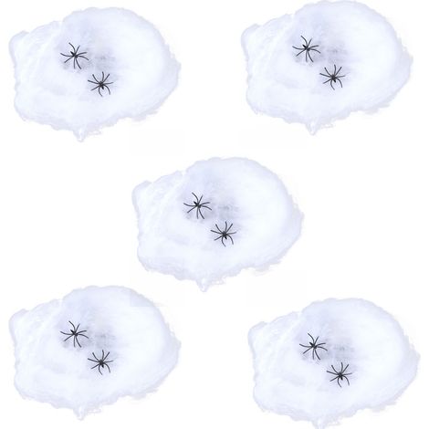 5 pièces Toile d'Araignée Effrayante Réaliste Extensible Déco Halloween Intérieur Extérieur Blanc (1/5)