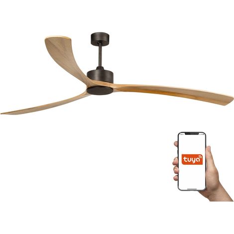 Faro Kauai Ventilateur de plafond XXL marron foncé, pin, système intelligent Tuya (1/3)