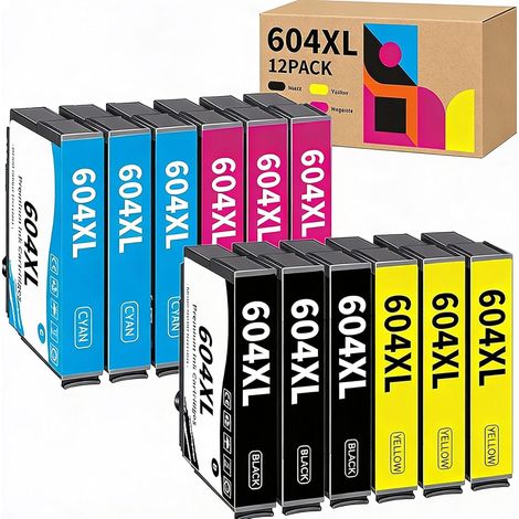 604XL Cartouche d'encre compatible avec encre Epson 604XL 604 XL pour XP-3200 XP-3205 XP-4200 XP-4205 XP-2200 XP-2205 WF-2910 WF-2930 WF-2935 WF-2950 (3 Noir, 3 Jaune, 3 Magenta, 3 Cyan) (1/5)