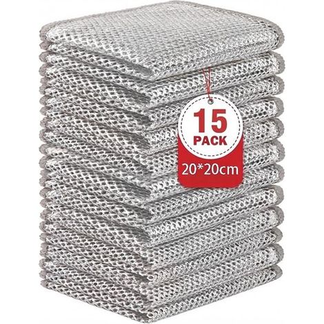 15 multifunktionale, doppellagige Reinigungstücher, multifunktionales Metallgewebe, kratzfeste, metallische Mehrzweck Spültücher für nasse und tr (1/5)