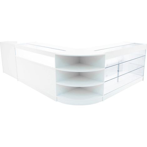Comptoirs de Vente en MDF Blanc à LED Blancs Ensemble Hyperion LM60 TB60 B1500 K1500 3 Unités de Rangement Étagères Internes Portes Coulissantes Verouillables Réception Bureau Vêtements [Clés INCLUS] (1/5)