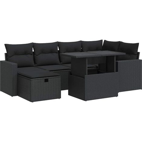 Set Divani da Giardino con Cuscini 7pz Nero Polyrattan vidaXL (1/5)
