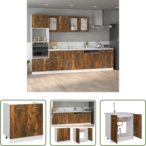 vidaXL Holzwerkstoff -  Spülenunterschrank Lyon Räuchereiche 80x46x81,5 cm Holzwerkstoff (1/5)