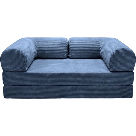 AMARA - Canapé droit convertible velours côtelé 3 places Bleu (1/5)