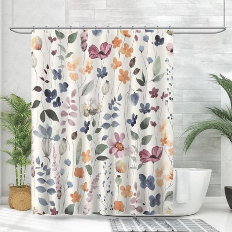 Rideau de douche Ink Floral, rideau de douche coloré avec fleurs pour salle de bain, ensemble de rideau de douche en tissu étanche, décoration de salle de bain avec 12 crochets 180 x 180 cm (1/5)