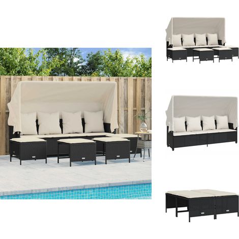 Salon de jardin 5 pcs avec coussins noir résine tressée - Ensemble Salon De Jardin - Salon De Jardin Pliable - Meubles De Jardin Résistants Aux Intempéries - Fauteuil De Jardin - Pouf De Jardin (1/5)