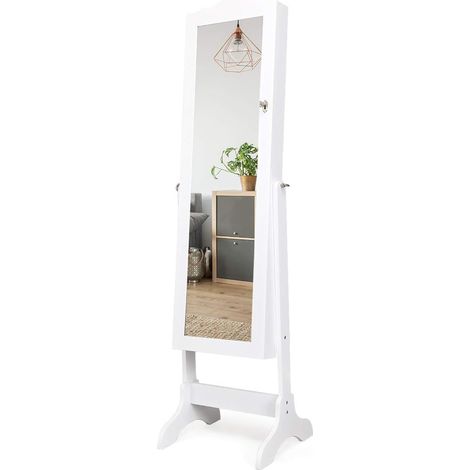 COSTWAY Armario Espejo para Joyas con Inclinación Ajustable Gabinete para Joyería con Cerradura Espejo de Pie Organizador para Anillos Cadena y Pendientes (1/5)