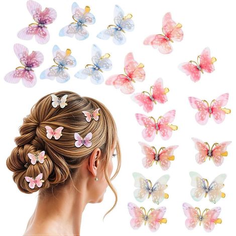 Mabor Lot de 18 pinces à cheveux papillon pour adolescentes et femmes, ornées de strass et de paillettes style années 20, accessoires de coiffure colorés et mignons pour mariages, cosplay et autres oc (1/4)