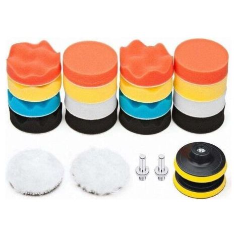 Pair 22 Pièces 80mm Polissage Pad Éponge de Polissage Éponge Polir Kit pour avec M10 Foret pour Perceuse Tampon de Polissage en Laine pour Polissage de Voiture Meulage Cirage (1/4)