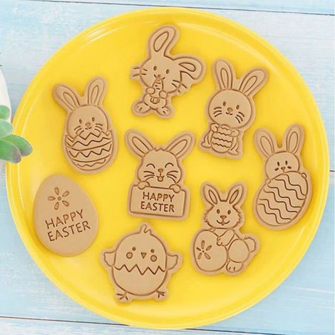 Emporte-Piece Pâques - Lapin Poussin Oeuf Bonhomme Pain D Epice - Pour Pâtisserie Biscuit Chocolat Fromage - Lot De 8 (1/5)