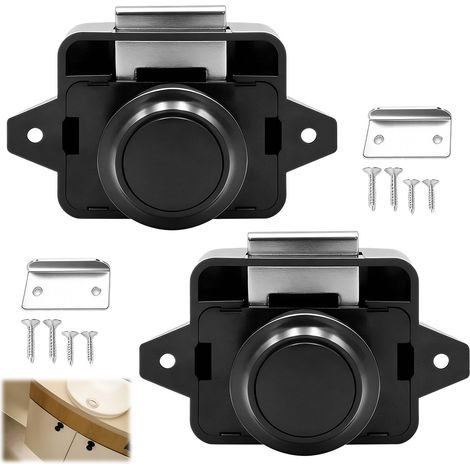 Lot de 2 verrous pour camping-car, accessoires de camping-car, bouton pression en métal sans clé, serrure push-lock, serrure de meubles pour yacht, camping-car, armoire Noir (1/5)