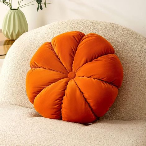 Cojín redondo de 16 pulgadas, cojín con forma de calabaza naranja, apto para sofá, silla y cama, de terciopelo, puede usarse como decoración interior del hogar