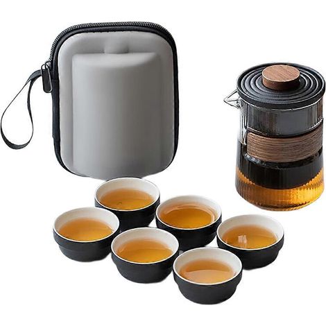 Service à thé portable en céramique, tasse, théière et quatre verres, style chinois simple, blanc. (1/5)