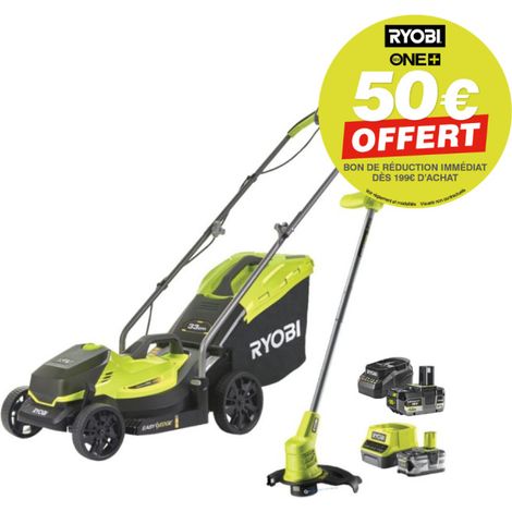 Tondeuse poussée RYOBI 18V OnePlus RLM18X33B40 - 2 batteries 4.0Ah - 2 chargeurs - Coupe-bordures OFFERT (1/5)