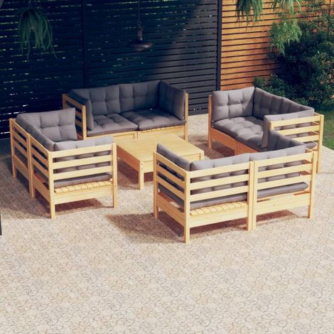 9-tlg. Garten-Lounge-Set mit Grauen Kissen Kiefernholz vidaXL (1/5)
