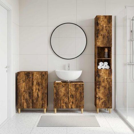 vidaXL 3 Piece Bathroom Cabinet Set DELFT Smoked Oak Engineered Wood (1/5)
