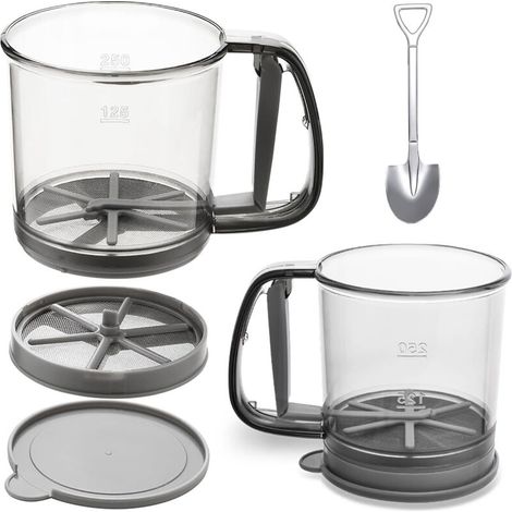 Tamis à farine en plastique, tamis de cuisson, tamis à farine pressé à la main, tamis à mailles fines pour la cuisson, gris