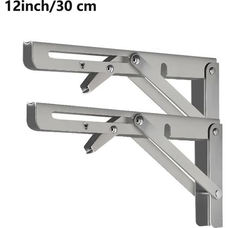 (Argent 30 cm - 2 pièces) 2 supports d'étagère pliables robustes en acier, fixation murale, pour établi, étagères de table, équerre de support - quincaillerie pour la maison (1/5)