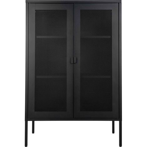 Armadio Melbourne in acciaio nero con 2 ante a rete, 80×40×120 cm